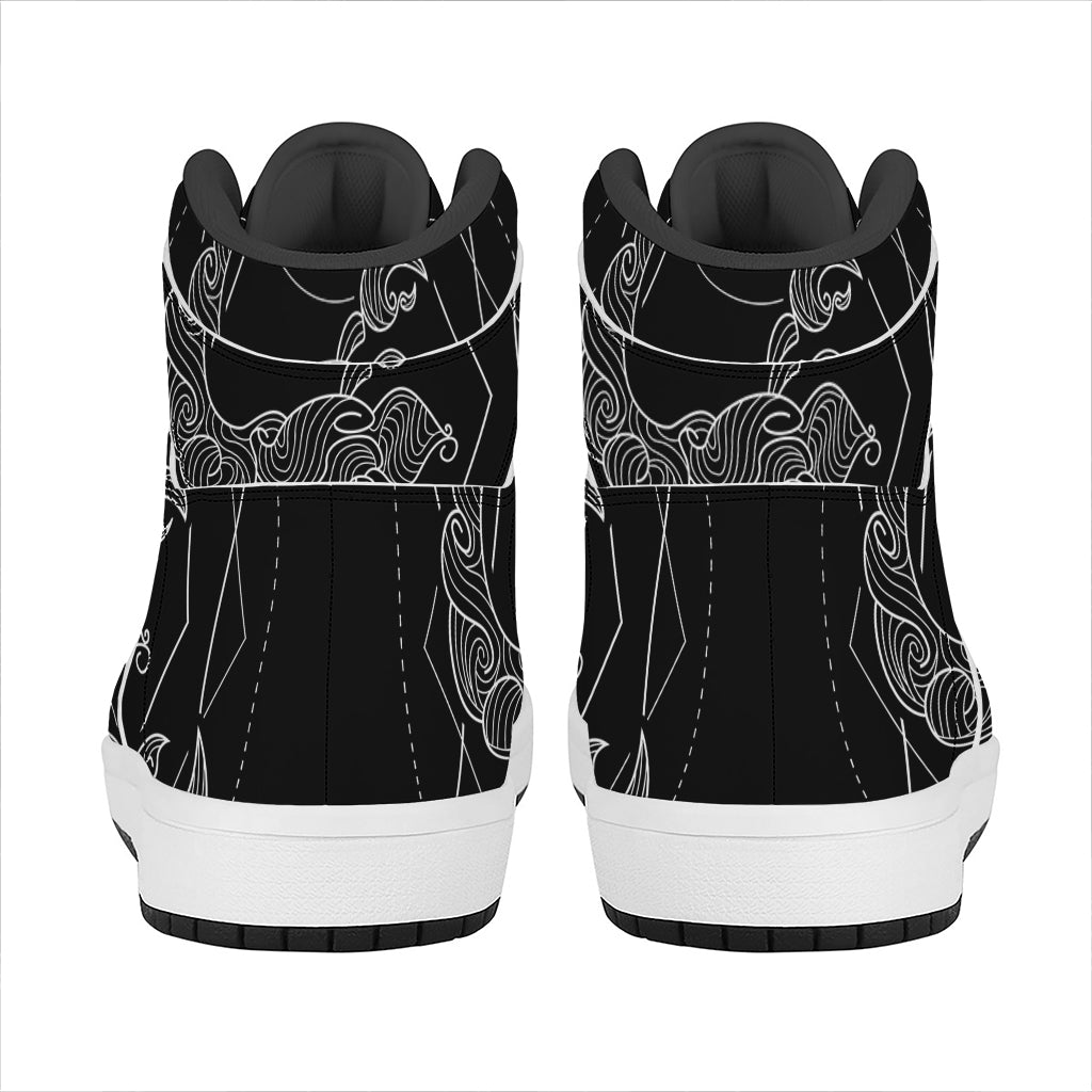 Black And White Scorpio Sign Print High Top Leather Sneakers