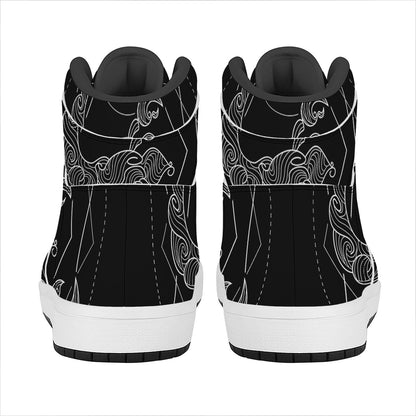 Black And White Scorpio Sign Print High Top Leather Sneakers