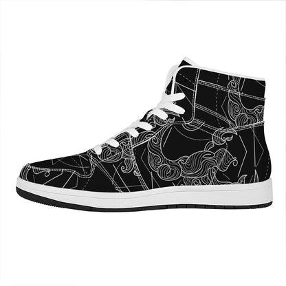 Black And White Scorpio Sign Print High Top Leather Sneakers