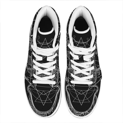 Black And White Scorpio Sign Print High Top Leather Sneakers