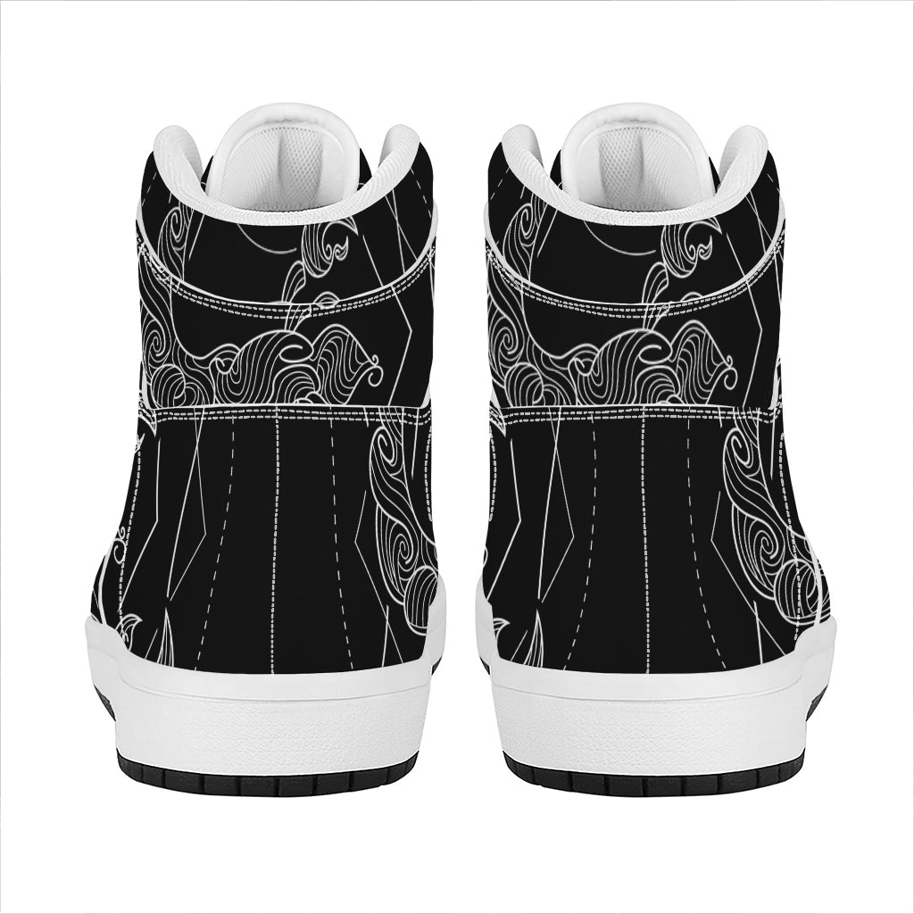 Black And White Scorpio Sign Print High Top Leather Sneakers