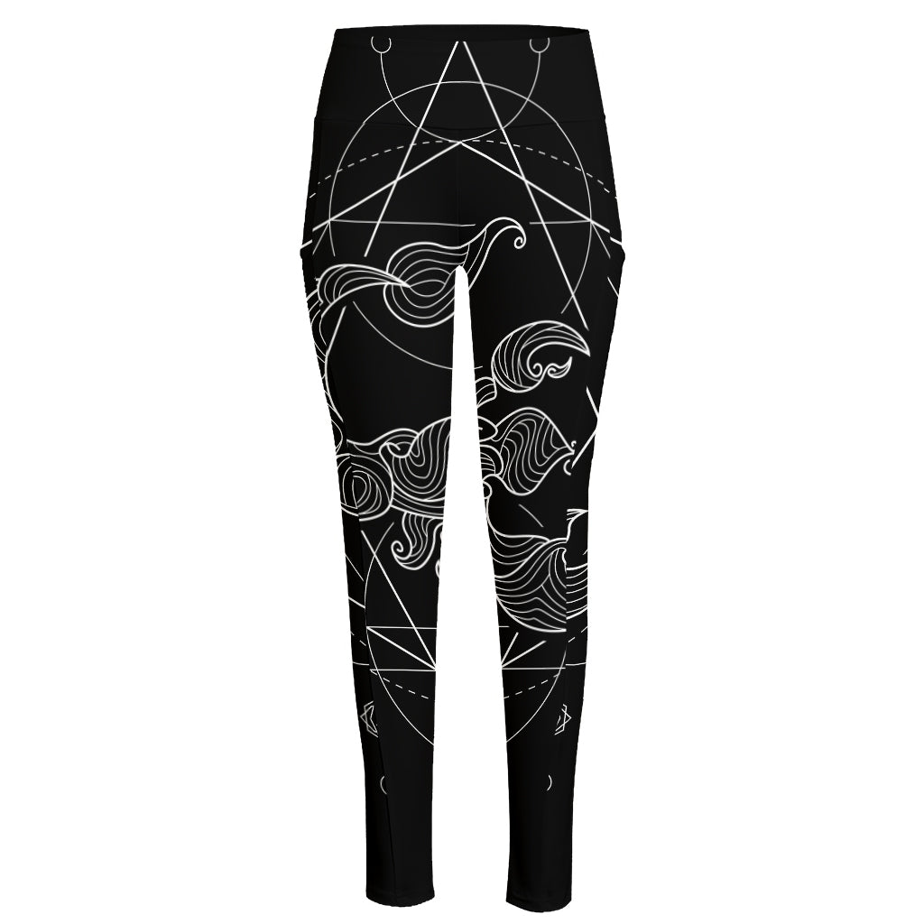 Black And White Scorpio Sign Print High-Waisted Pocket Leggings