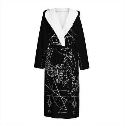 Black And White Scorpio Sign Print Hooded Bathrobe