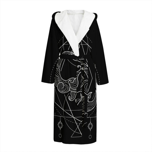Black And White Scorpio Sign Print Hooded Bathrobe