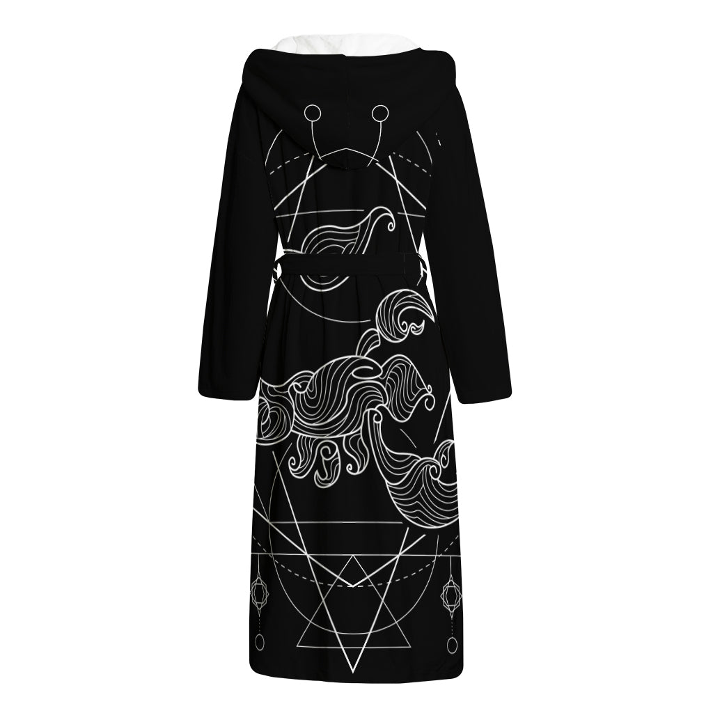 Black And White Scorpio Sign Print Hooded Bathrobe