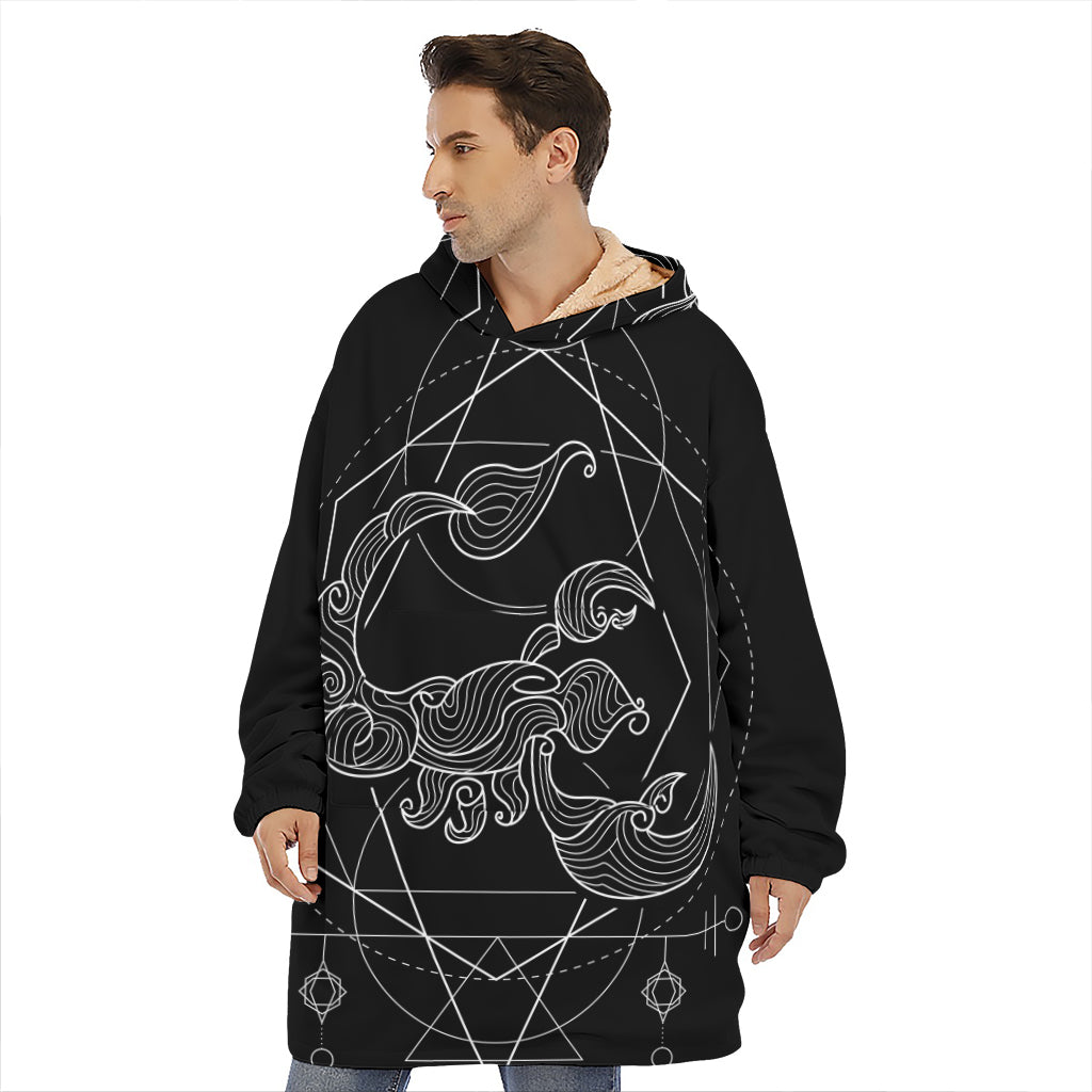 Black And White Scorpio Sign Print Hoodie Blanket