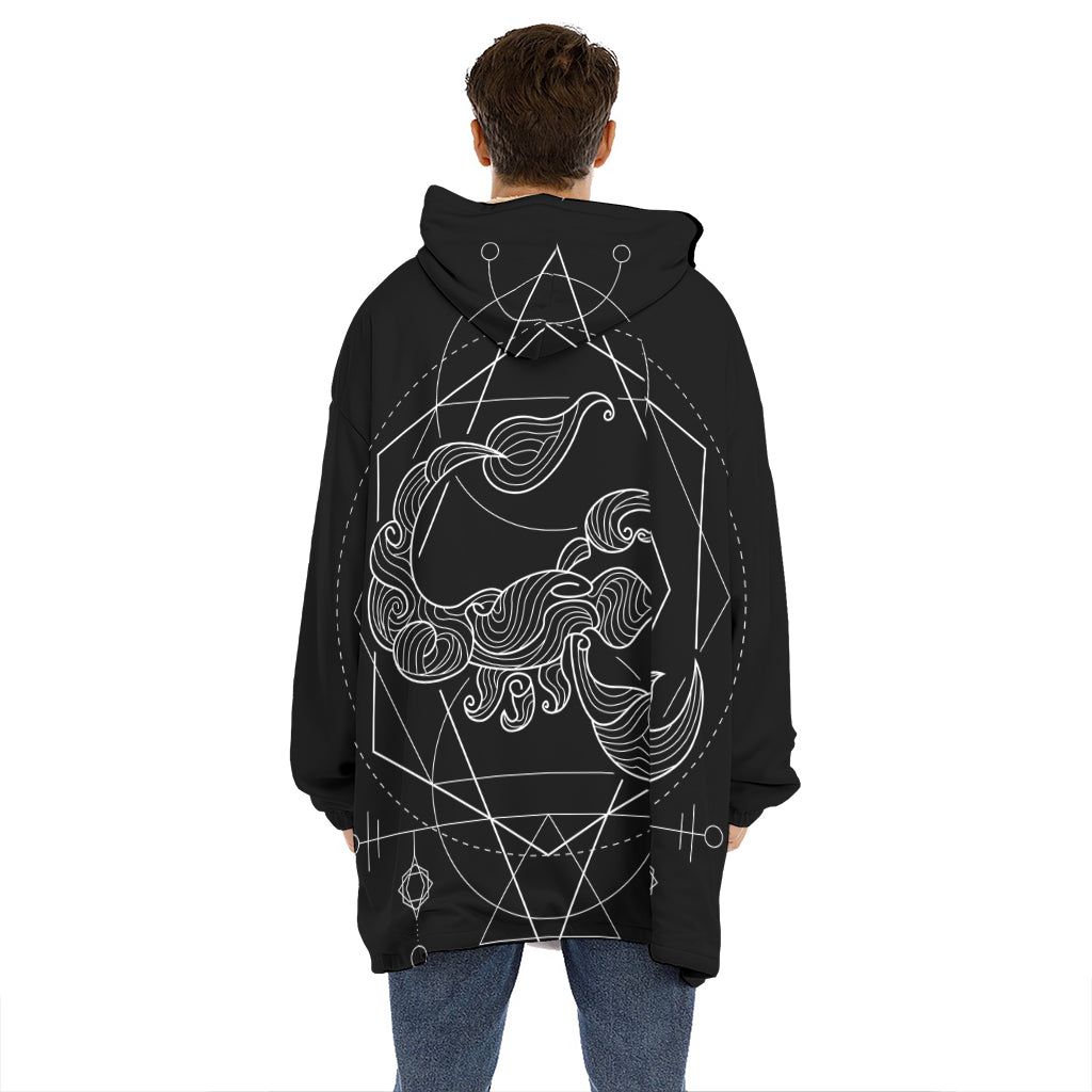 Black And White Scorpio Sign Print Hoodie Blanket