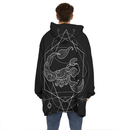 Black And White Scorpio Sign Print Hoodie Blanket