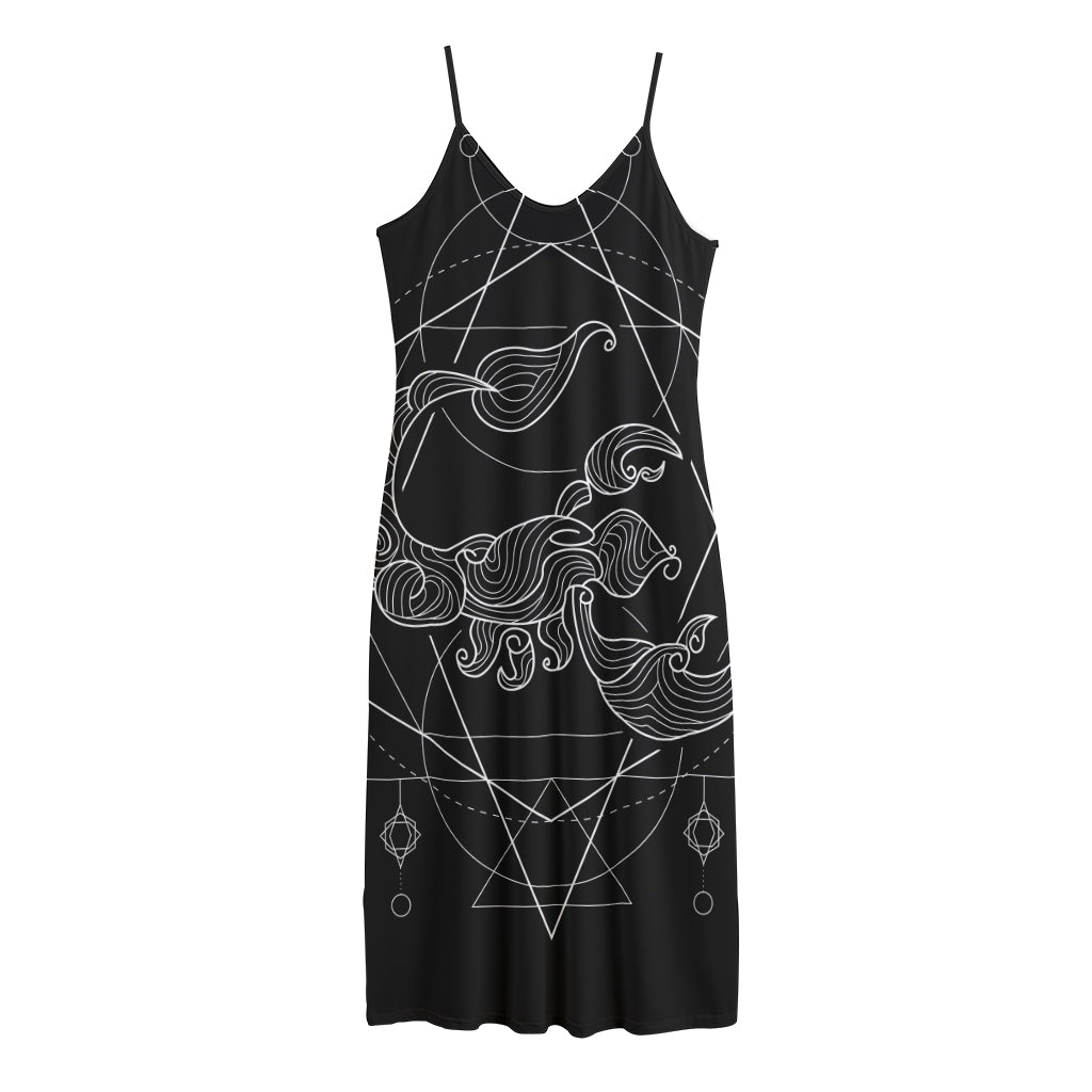 Black And White Scorpio Sign Print Jersey Midi Cami Dress