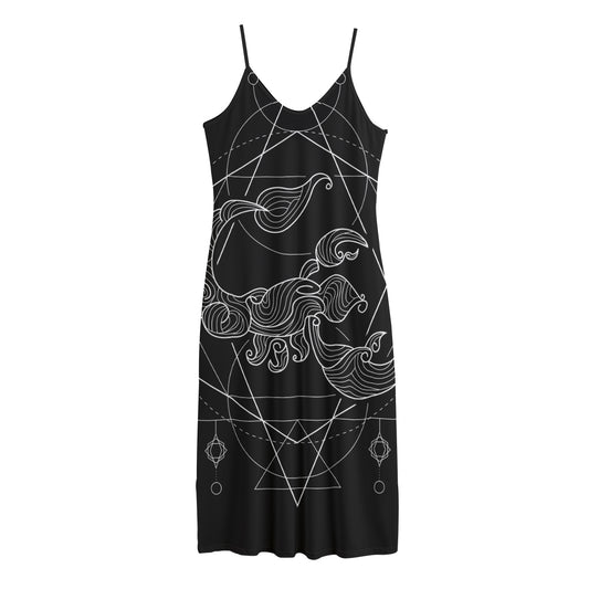 Black And White Scorpio Sign Print Jersey Midi Cami Dress