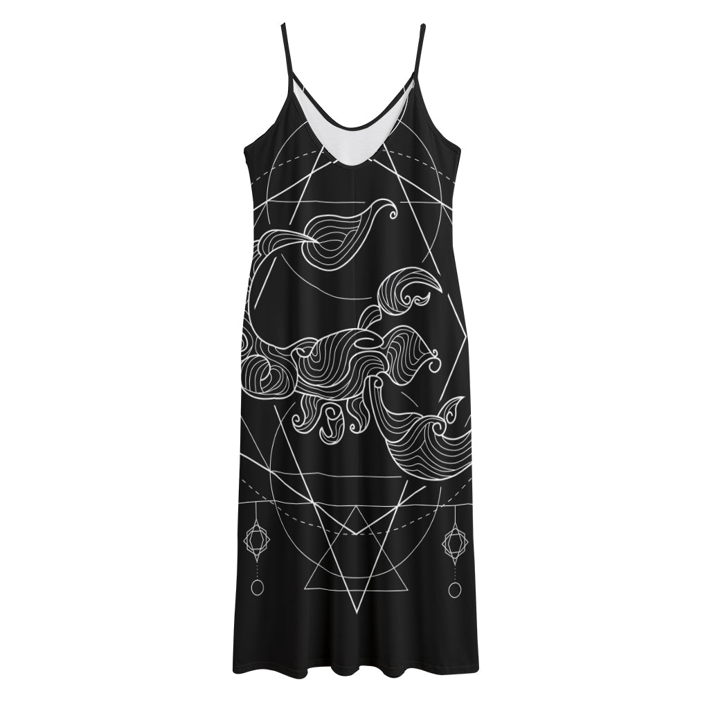 Black And White Scorpio Sign Print Jersey Midi Cami Dress