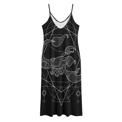 Black And White Scorpio Sign Print Jersey Midi Cami Dress