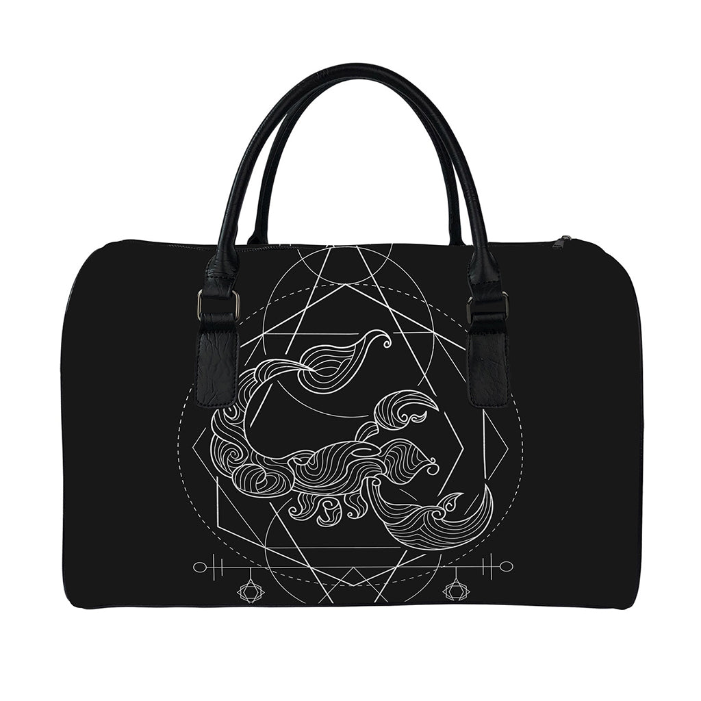 Black And White Scorpio Sign Print Leather Duffle Bag