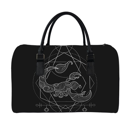Black And White Scorpio Sign Print Leather Duffle Bag