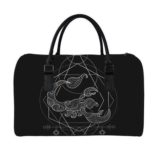 Black And White Scorpio Sign Print Leather Duffle Bag