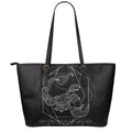 Black And White Scorpio Sign Print Leather Tote Bag With Zipper