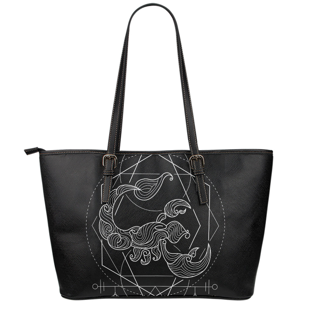 Black And White Scorpio Sign Print Leather Tote Bag