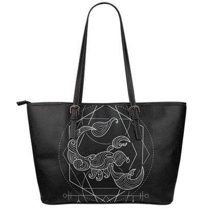 Black And White Scorpio Sign Print Leather Tote Bag
