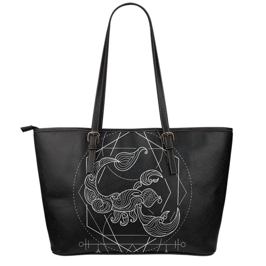 Black And White Scorpio Sign Print Leather Tote Bag