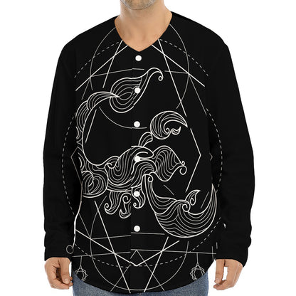 Black And White Scorpio Sign Print Long Sleeve Baseball Jersey