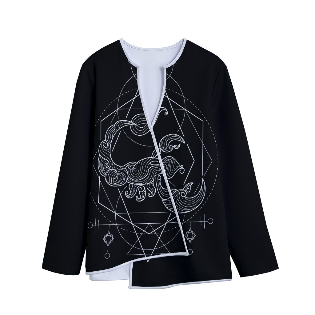 Black And White Scorpio Sign Print Long Sleeve Short Coat
