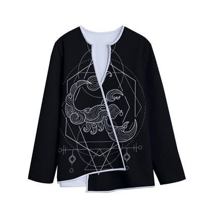 Black And White Scorpio Sign Print Long Sleeve Short Coat