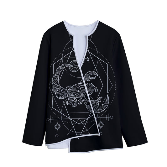 Black And White Scorpio Sign Print Long Sleeve Short Coat
