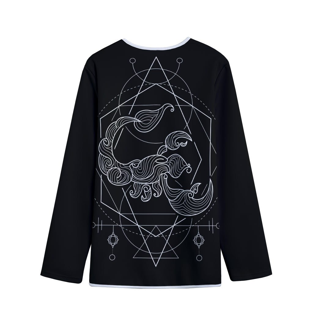 Black And White Scorpio Sign Print Long Sleeve Short Coat