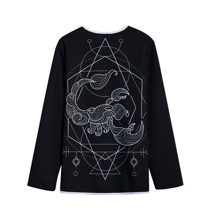 Black And White Scorpio Sign Print Long Sleeve Short Coat
