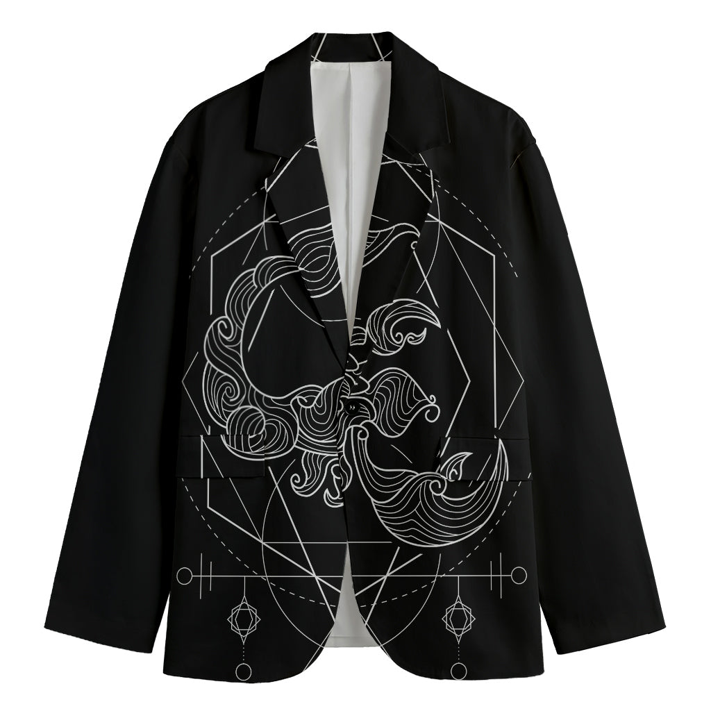 Black And White Scorpio Sign Print Men's Cotton Blazer