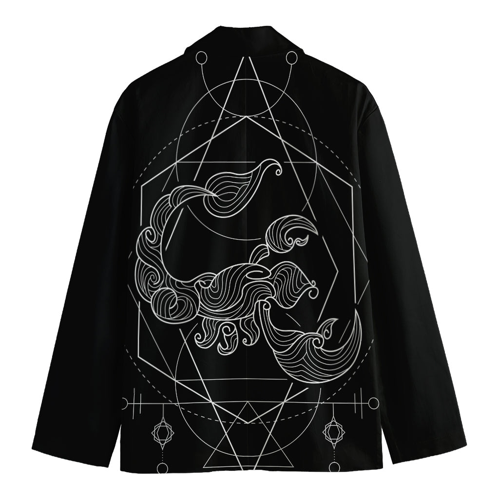 Black And White Scorpio Sign Print Men's Cotton Blazer