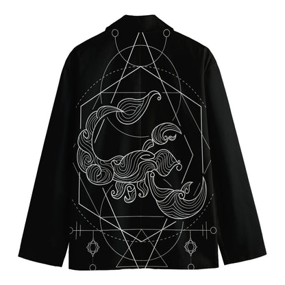 Black And White Scorpio Sign Print Men's Cotton Blazer