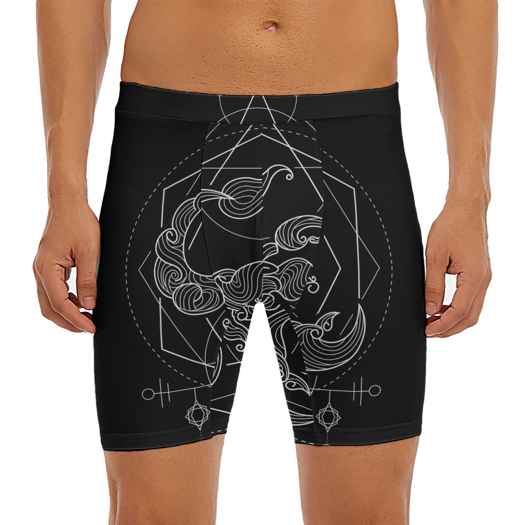Black And White Scorpio Sign Print Men's Long Boxer Briefs