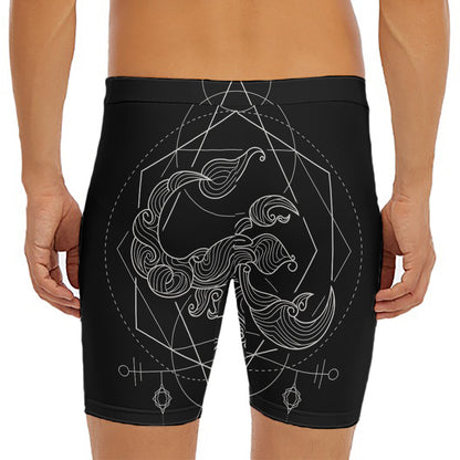Black And White Scorpio Sign Print Men's Long Boxer Briefs