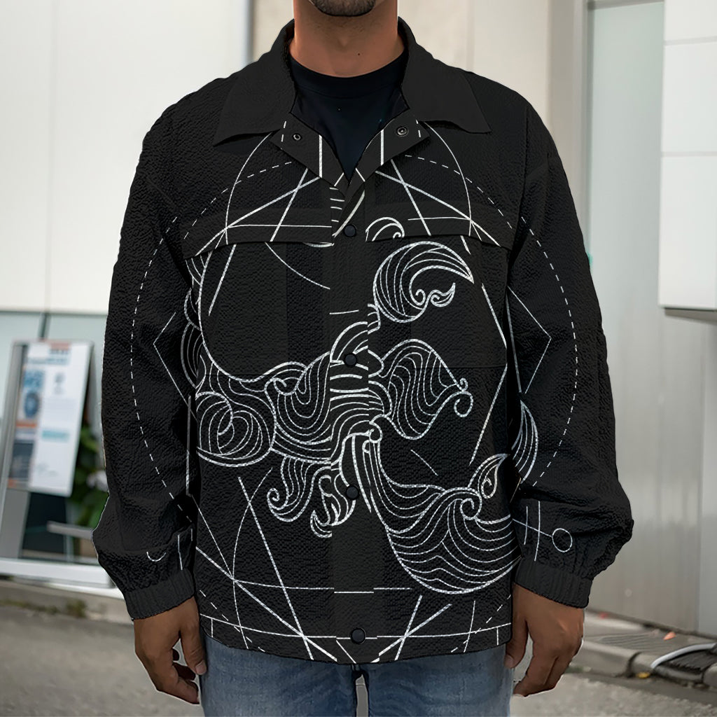 Black And White Scorpio Sign Print Men's Shirt Jacket
