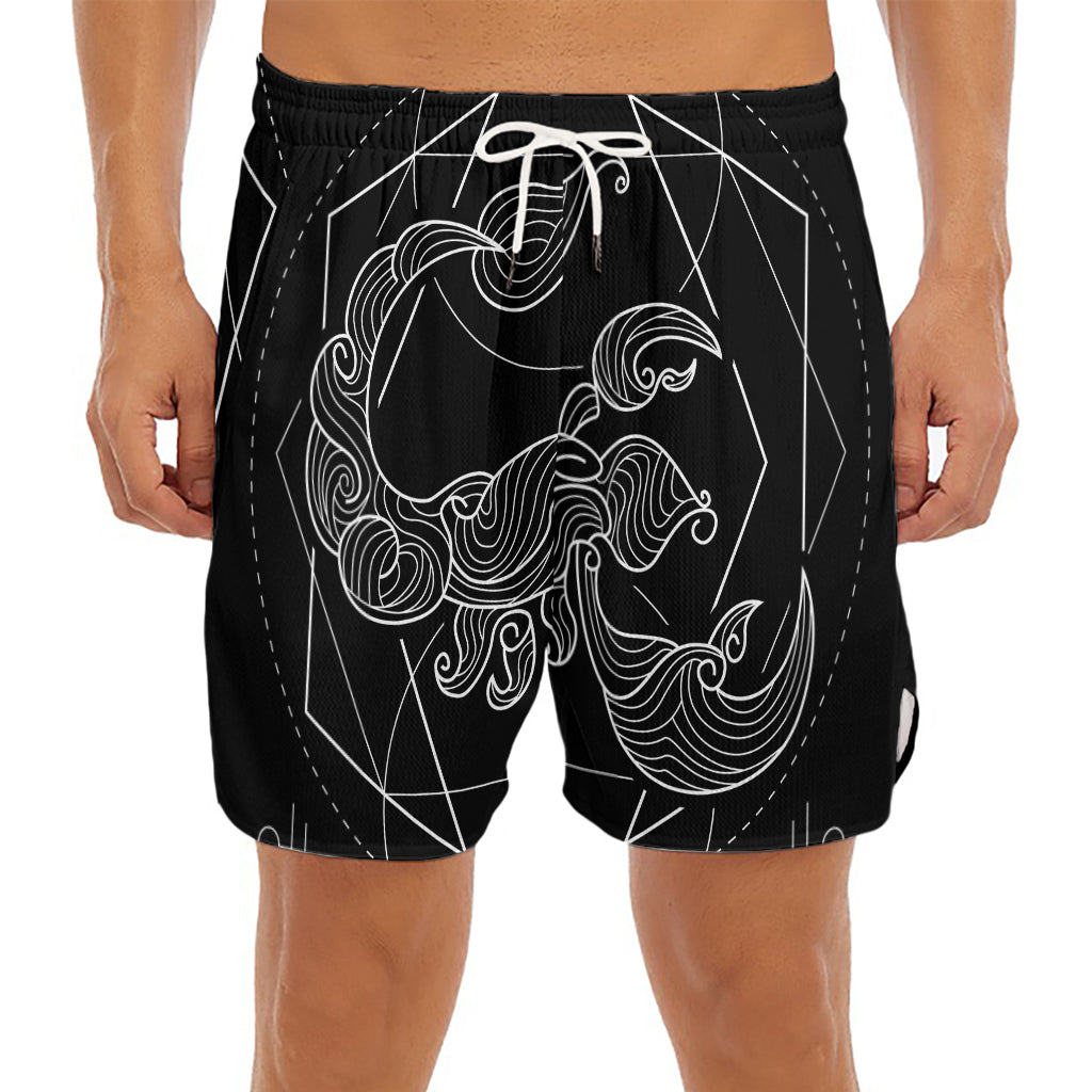 Black And White Scorpio Sign Print Men's Split Running Shorts