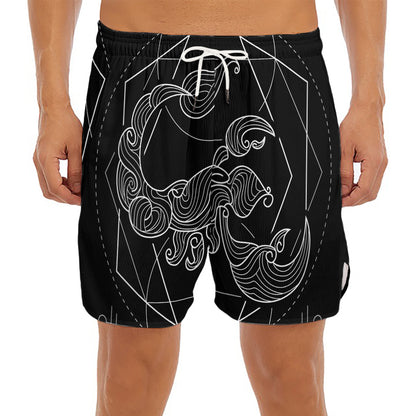 Black And White Scorpio Sign Print Men's Split Running Shorts