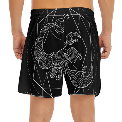 Black And White Scorpio Sign Print Men's Split Running Shorts