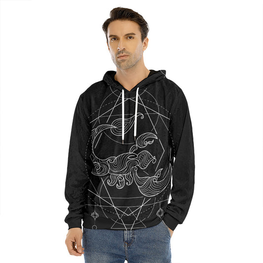 Black And White Scorpio Sign Print Men's Velvet Pullover Hoodie