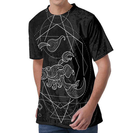 Black And White Scorpio Sign Print Men's Velvet T-Shirt