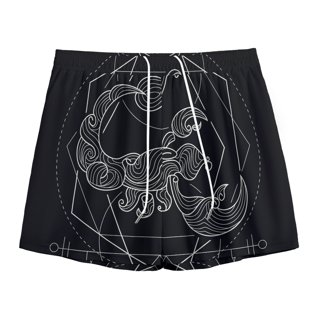 Black And White Scorpio Sign Print Mesh Shorts