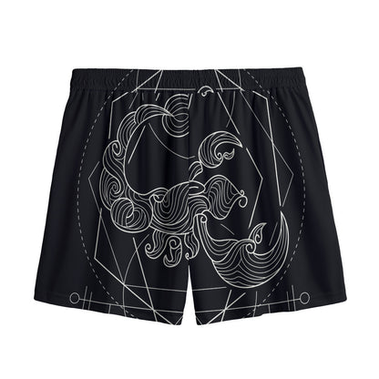 Black And White Scorpio Sign Print Mesh Shorts