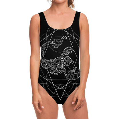 Black And White Scorpio Sign Print One Piece Swimsuit