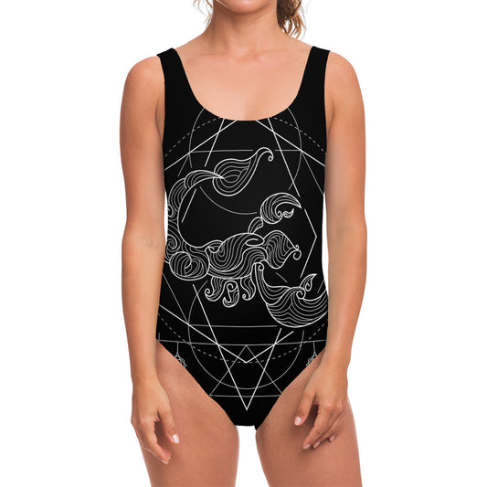 Black And White Scorpio Sign Print One Piece Swimsuit