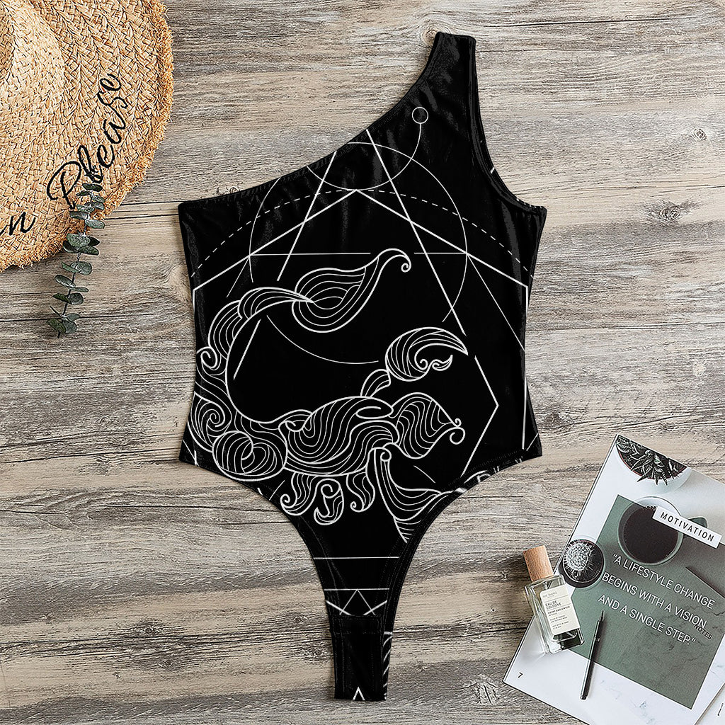 Black And White Scorpio Sign Print One Shoulder Bodysuit