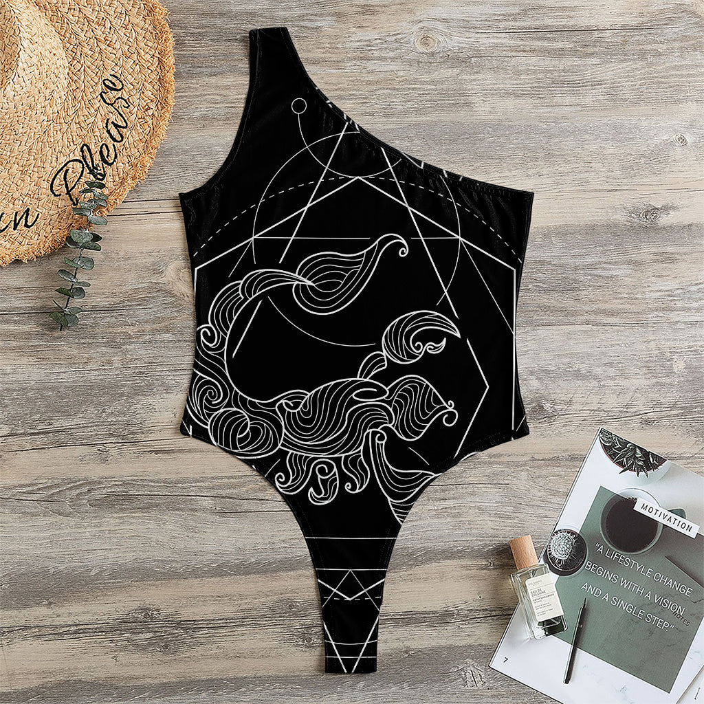 Black And White Scorpio Sign Print One Shoulder Bodysuit