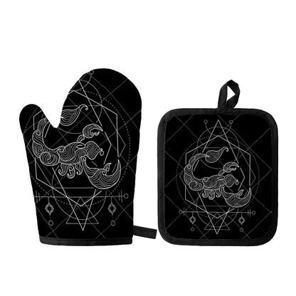 Black And White Scorpio Sign Print Oven Mitt And Pot Holder Set
