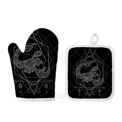 Black And White Scorpio Sign Print Oven Mitt And Pot Holder Set
