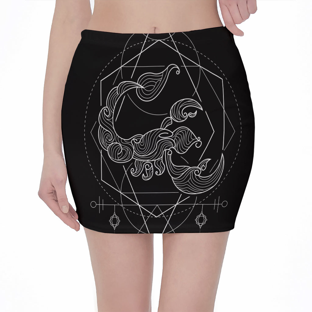 Black And White Scorpio Sign Print Pencil Mini Skirt