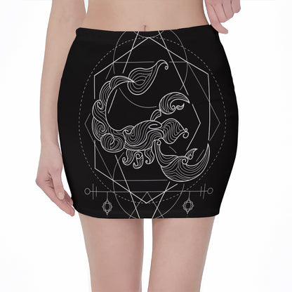 Black And White Scorpio Sign Print Pencil Mini Skirt